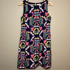 Crown & Ivy Shift Dress Size 4 Dark Blue Pink Dragonfly Sleeveless Lined Casual